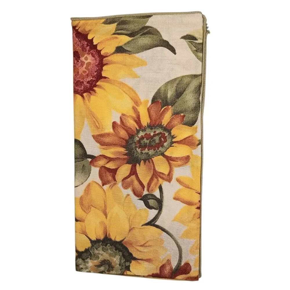Set Of 5 Cloth Sunflower Napkins White Yellow Green Floral Fabric Square 17x17